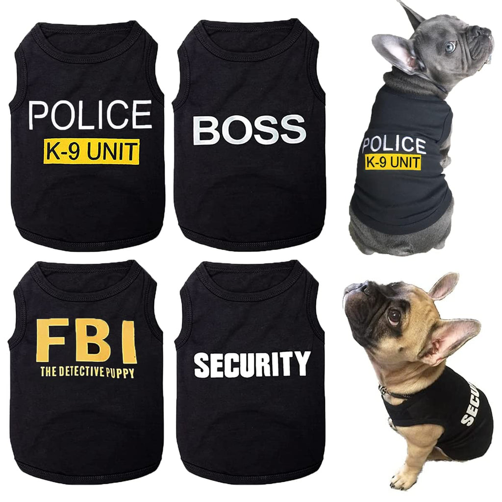 Dog Shirts 4 Pack Cat Apparel Costumes for Cosplay，Breathable Pet T-Shirts，Summer Clothes K9 Security Boss FBI Vest for Dogs Puppy Boy Girl (L Black)