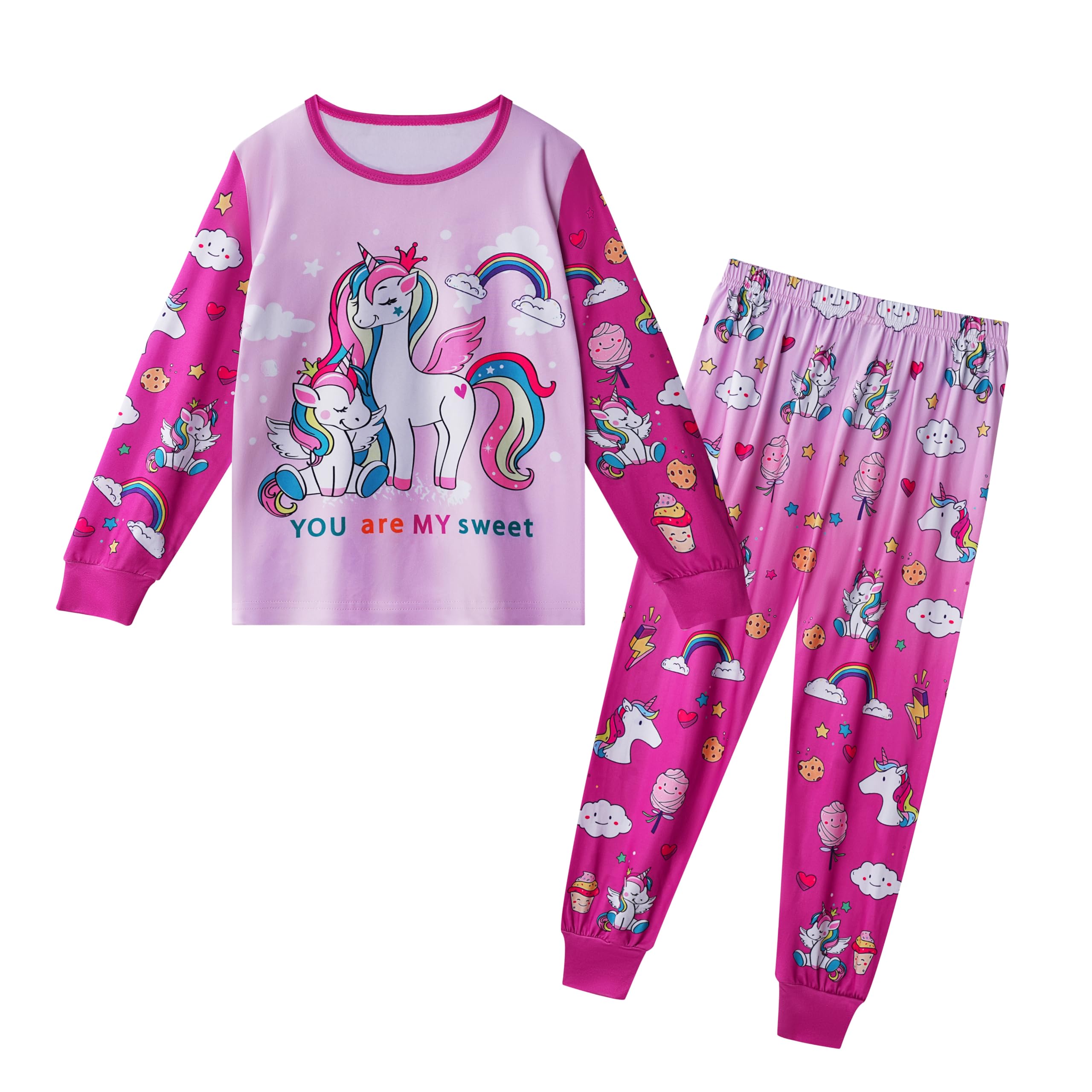 LQSZ Girls Pajama Long-Sleeve Unicorn Girls PJ Set for Little Girls 3 4T
